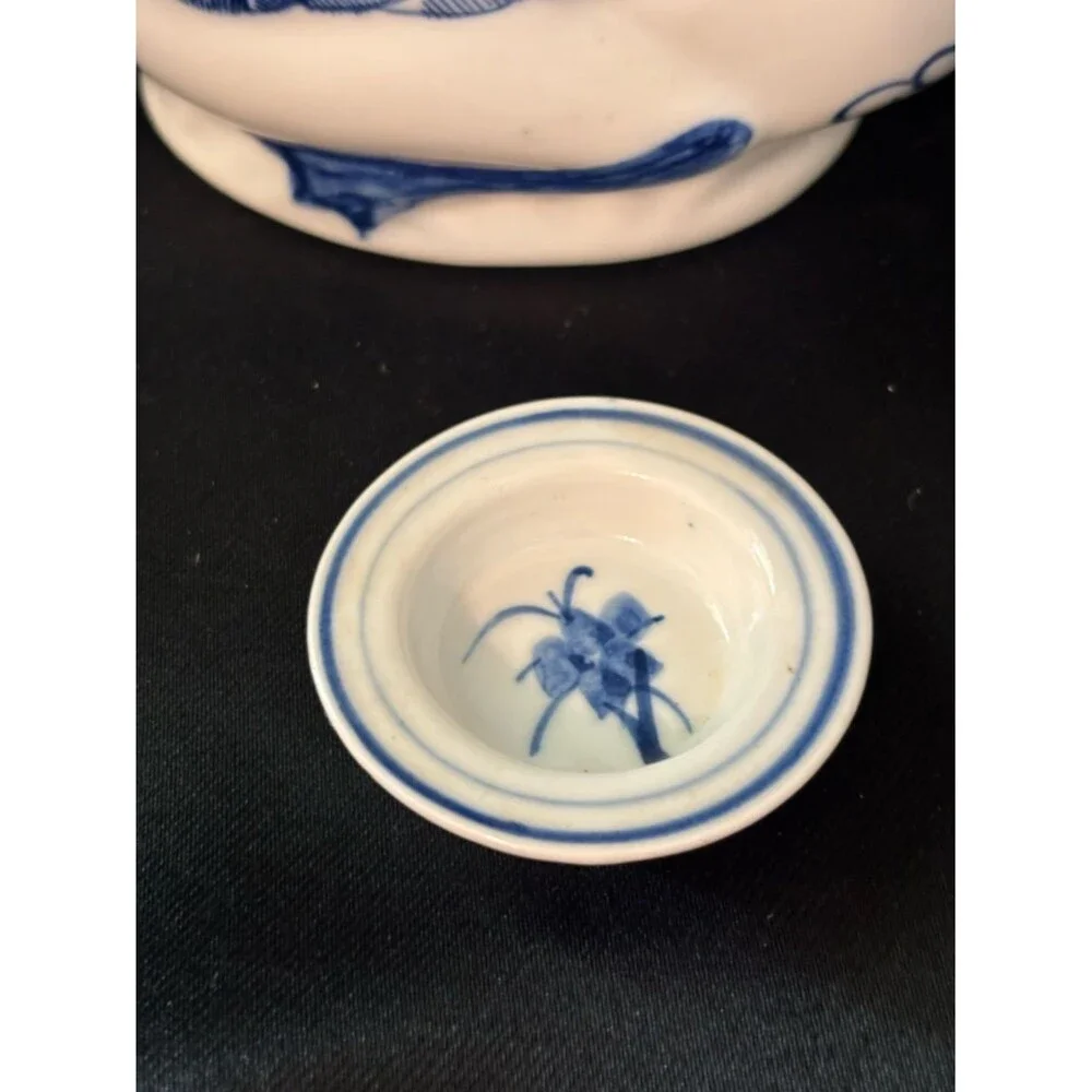 Vintage Blue & White Hand Painted Duck Teapot Floral Accents Made In China